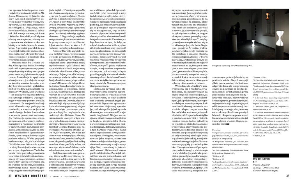 Recenzja - Anna Batko o wystawie Ewy Wes Wesołowskiej 'O=O' w Centrum Rzeźby Polskiej w Orońsku, opublikowana w Kwartalniku Rzeźby OROŃSKO.